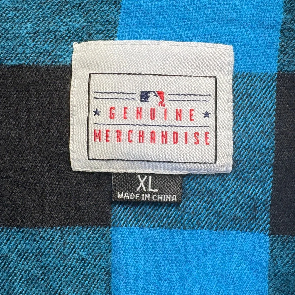 Miami Marlins Flannel Shirt Men Sz XL Blue Plaid‎ Genuine Merchandise MLB